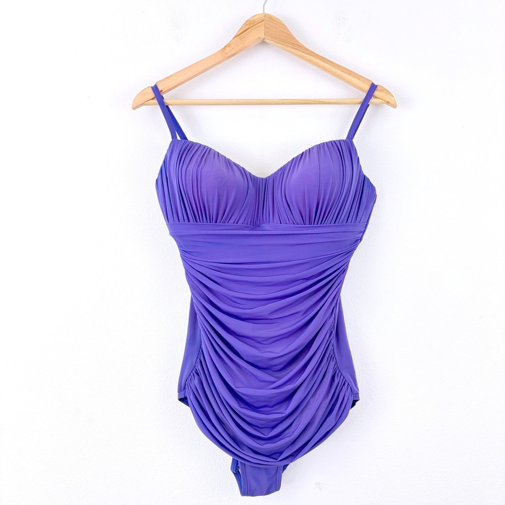 Fit 4 U Purple Ruched One Piece Swimsuit Padded Womens Size 12